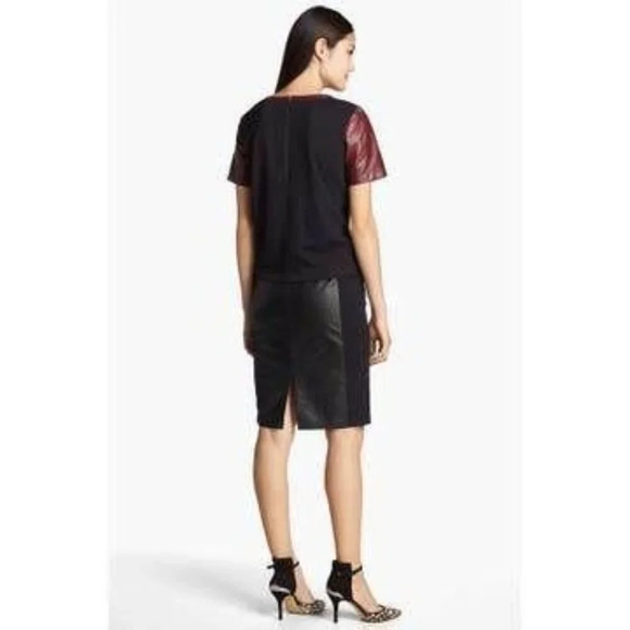 Halogen Women's Burgundy 100% Leather Front Zip Back Short Sleeve Panel Top M - Picture 8 of 8